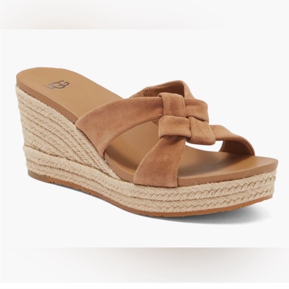 UGG, Niyomee Espadrille Wedge Sandal, Chestnut, US 10 Tan leather 1146910‎